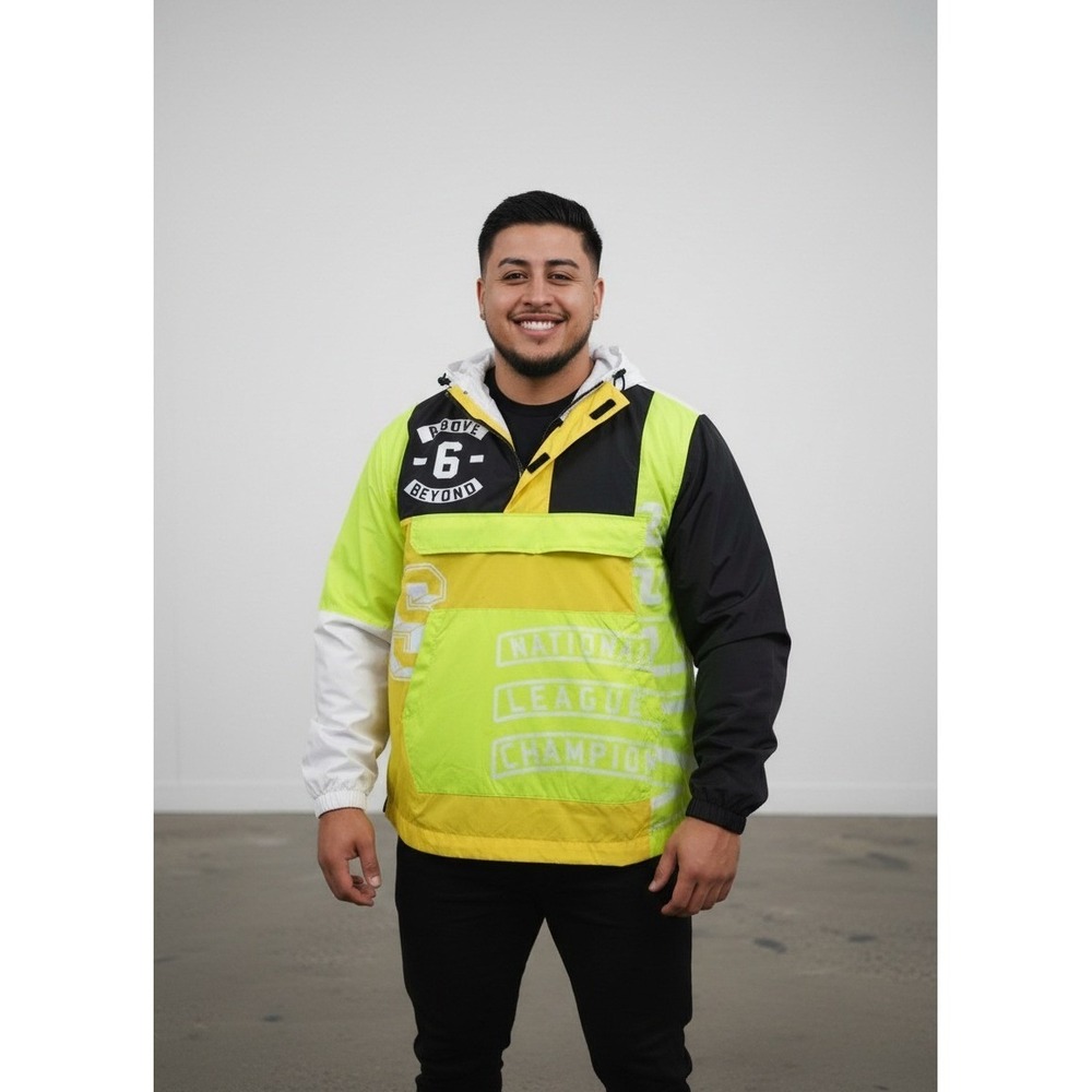 Smoke Rise Mens National League Champion Anorak‎ Windbreaker Neon Large NWT VTG